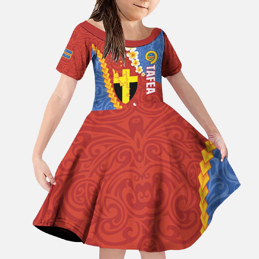 Tafea Province Family Matching Long Sleeve Bodycon Dress and Hawaiian Shirt Vanuatu Pattern Map - Plumeria Flag Color LT14 Daughter's Dress Red - Polynesian Pride