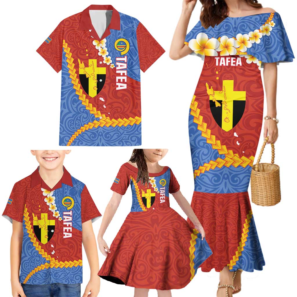 Tafea Province Family Matching Mermaid Dress and Hawaiian Shirt Vanuatu Pattern Map - Plumeria Flag Color LT14 - Polynesian Pride