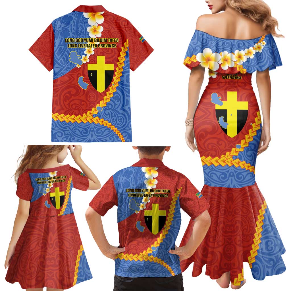 Tafea Province Family Matching Mermaid Dress and Hawaiian Shirt Vanuatu Pattern Map - Plumeria Flag Color LT14 - Polynesian Pride