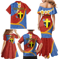 Tafea Province Family Matching Mermaid Dress and Hawaiian Shirt Vanuatu Pattern Map - Plumeria Flag Color LT14 - Polynesian Pride