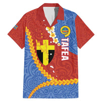 Tafea Province Family Matching Mermaid Dress and Hawaiian Shirt Vanuatu Pattern Map - Plumeria Flag Color LT14 Dad's Shirt - Short Sleeve Red - Polynesian Pride