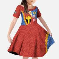 Tafea Province Family Matching Short Sleeve Bodycon Dress and Hawaiian Shirt Vanuatu Pattern Map - Plumeria Flag Color LT14 Daughter's Dress Red - Polynesian Pride