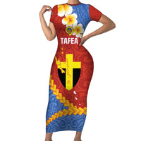 Tafea Province Family Matching Short Sleeve Bodycon Dress and Hawaiian Shirt Vanuatu Pattern Map - Plumeria Flag Color LT14 Mom's Dress Red - Polynesian Pride