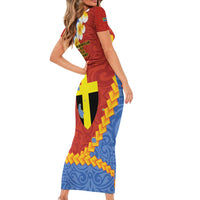 Tafea Province Family Matching Short Sleeve Bodycon Dress and Hawaiian Shirt Vanuatu Pattern Map - Plumeria Flag Color LT14 - Polynesian Pride