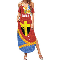 Tafea Province Family Matching Summer Maxi Dress and Hawaiian Shirt Vanuatu Pattern Map - Plumeria Flag Color
