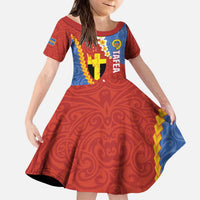 Tafea Province Kid Short Sleeve Dress Vanuatu Pattern Map - Plumeria Flag Color