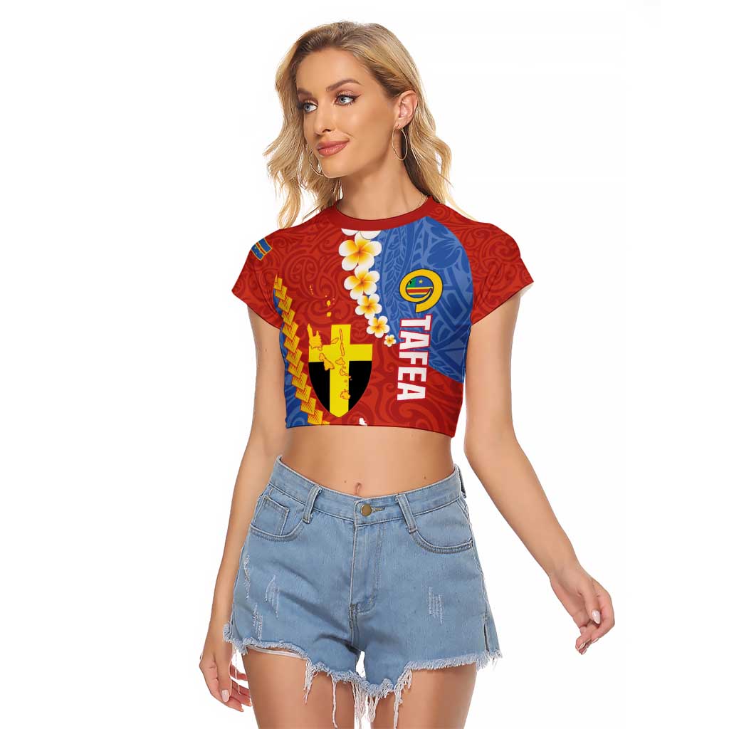 Tafea Province Raglan Cropped T Shirt Vanuatu Pattern Map - Plumeria Flag Color