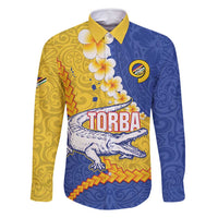 Torba Province Family Matching Long Sleeve Bodycon Dress and Hawaiian Shirt Vanuatu Pattern Crocodile - Plumeria Flag Color LT14 Dad's Shirt - Long Sleeve Yellow - Polynesian Pride