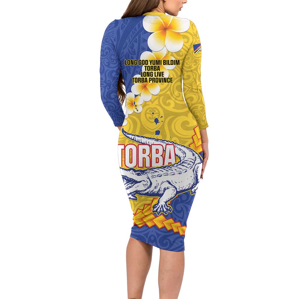 Torba Province Family Matching Long Sleeve Bodycon Dress and Hawaiian Shirt Vanuatu Pattern Crocodile - Plumeria Flag Color LT14 - Polynesian Pride
