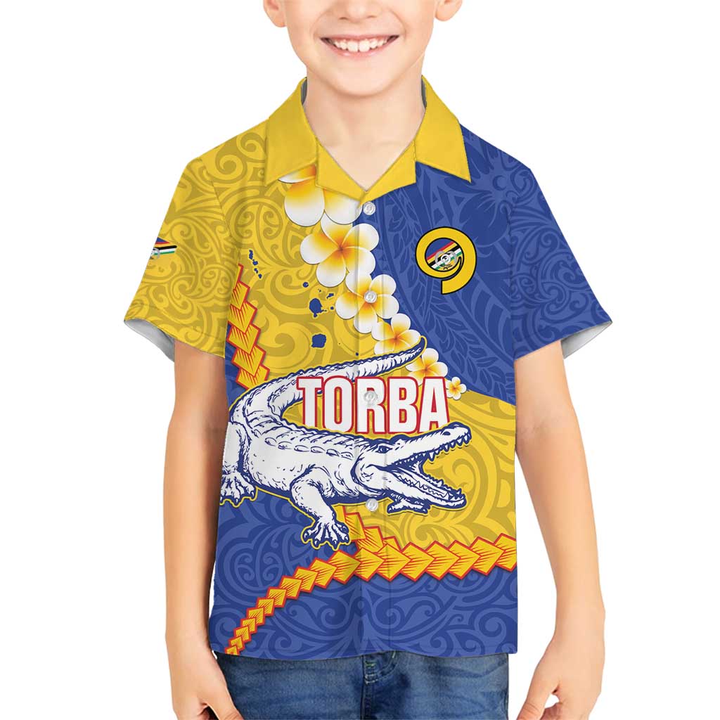 Torba Province Family Matching Long Sleeve Bodycon Dress and Hawaiian Shirt Vanuatu Pattern Crocodile - Plumeria Flag Color LT14 Son's Shirt Yellow - Polynesian Pride