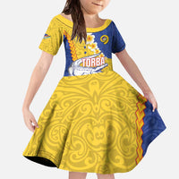 Torba Province Family Matching Off The Shoulder Long Sleeve Dress and Hawaiian Shirt Vanuatu Pattern Crocodile - Plumeria Flag Color LT14 Daughter's Dress Yellow - Polynesian Pride