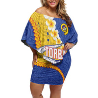 Torba Province Family Matching Off Shoulder Short Dress and Hawaiian Shirt Vanuatu Pattern Crocodile - Plumeria Flag Color