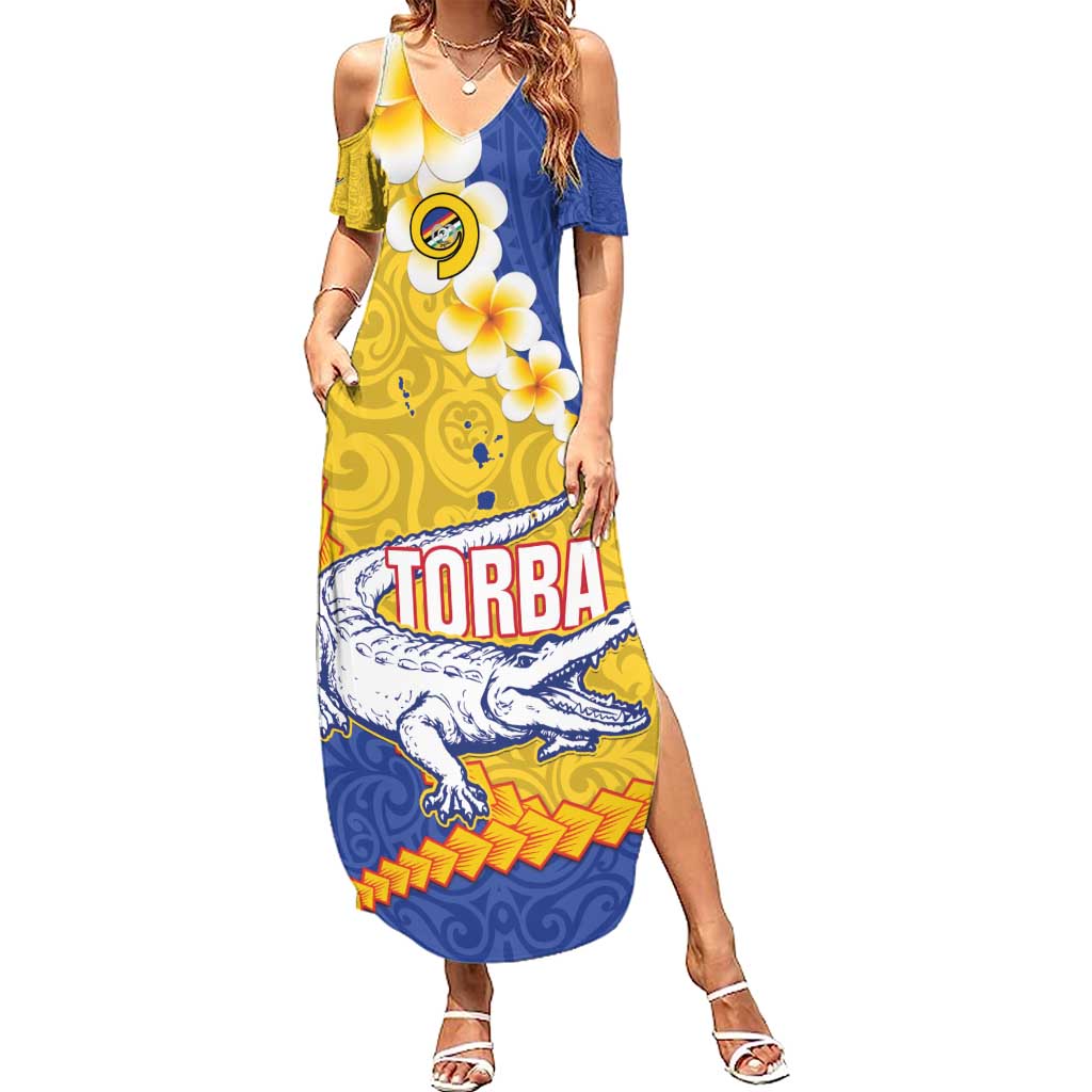 Torba Province Family Matching Summer Maxi Dress and Hawaiian Shirt Vanuatu Pattern Crocodile - Plumeria Flag Color