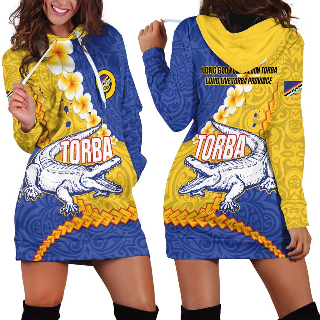 Torba Province Hoodie Dress Vanuatu Pattern Crocodile - Plumeria Flag Color