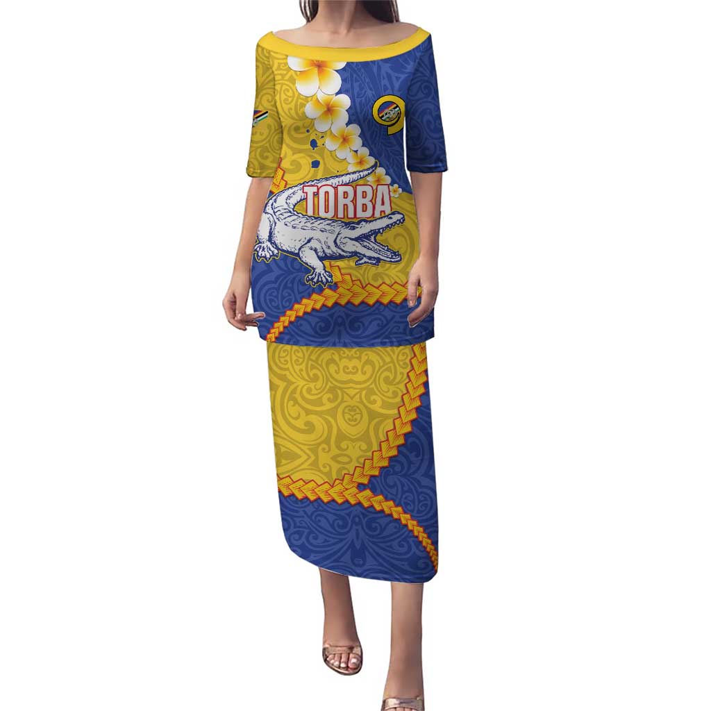 Torba Province Puletasi Vanuatu Pattern Crocodile - Plumeria Flag Color