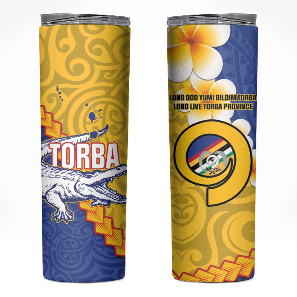 Torba Province Skinny Tumbler Vanuatu Pattern Crocodile With Plumeria Flag Color