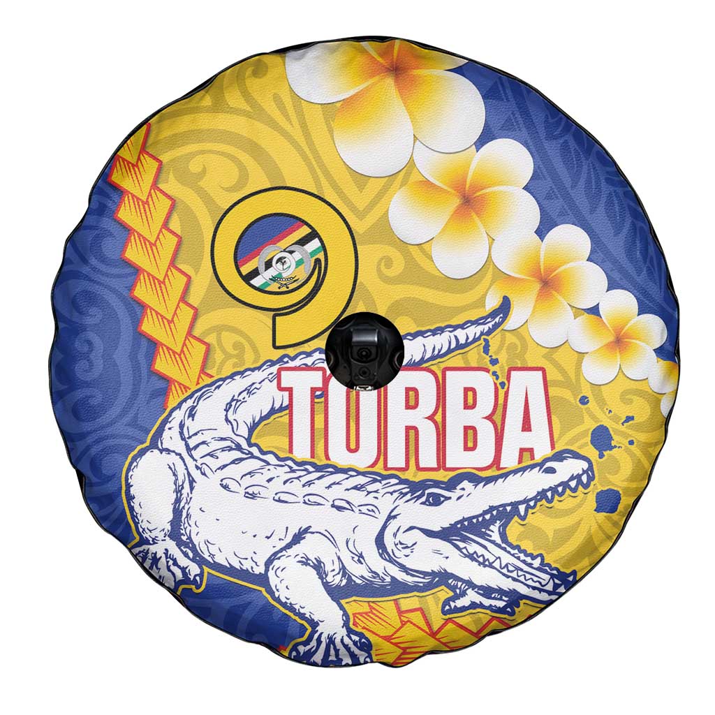 Torba Province Spare Tire Cover Vanuatu Pattern Crocodile - Plumeria Flag Color