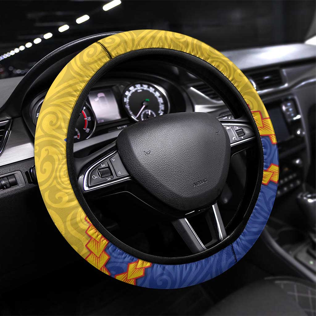 Torba Province Steering Wheel Cover Vanuatu Pattern Crocodile - Plumeria Flag Color