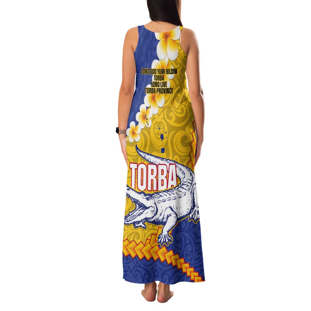 Torba Province Tank Maxi Dress Vanuatu Pattern Crocodile - Plumeria Flag Color
