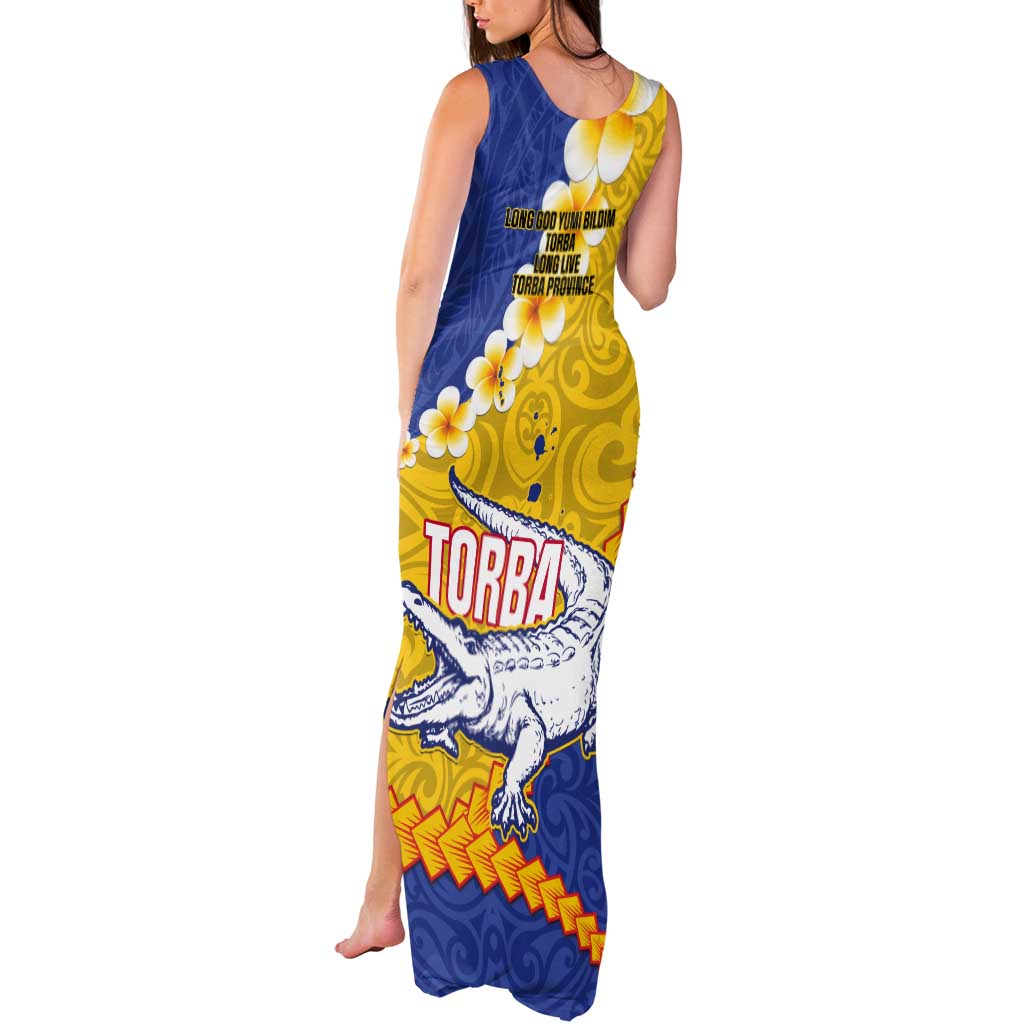 Torba Province Tank Maxi Dress Vanuatu Pattern Crocodile - Plumeria Flag Color