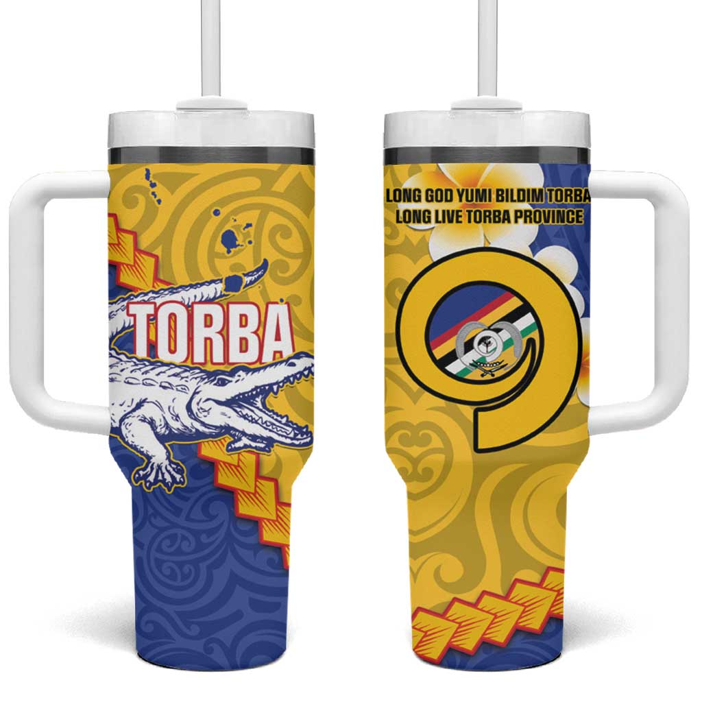 Torba Province Tumbler With Handle Vanuatu Pattern Crocodile With Plumeria Flag Color