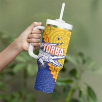 Torba Province Tumbler With Handle Vanuatu Pattern Crocodile With Plumeria Flag Color