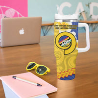 Torba Province Tumbler With Handle Vanuatu Pattern Crocodile With Plumeria Flag Color