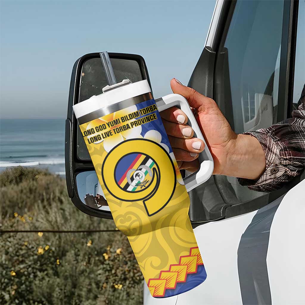 Torba Province Tumbler With Handle Vanuatu Pattern Crocodile With Plumeria Flag Color