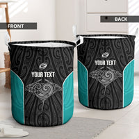 Custom New Zealand Stingray Oztag Laundry Basket Tag Rugby Maori Pattern Black Version LT14 - Polynesian Pride