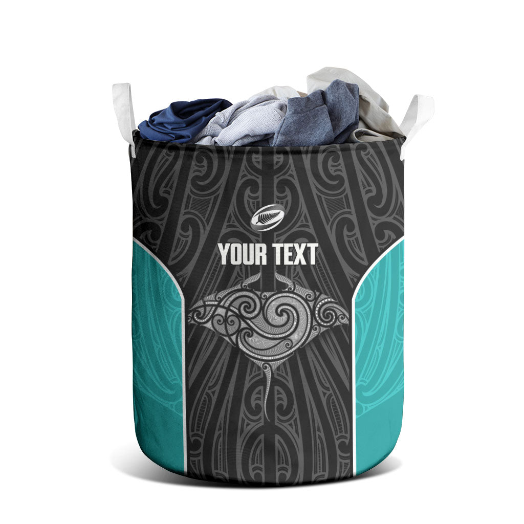 Custom New Zealand Stingray Oztag Laundry Basket Tag Rugby Maori Pattern Black Version LT14 - Polynesian Pride