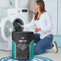 Custom New Zealand Stingray Oztag Laundry Basket Tag Rugby Maori Pattern Black Version LT14 - Polynesian Pride