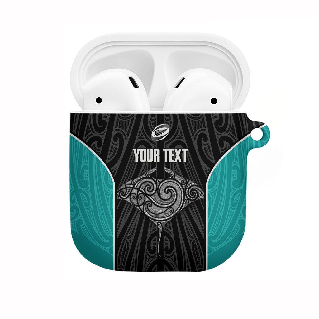 Custom New Zealand Stingray Oztag AirPods Case Tag Rugby Maori Pattern Black Version LT14 Black - Polynesian Pride