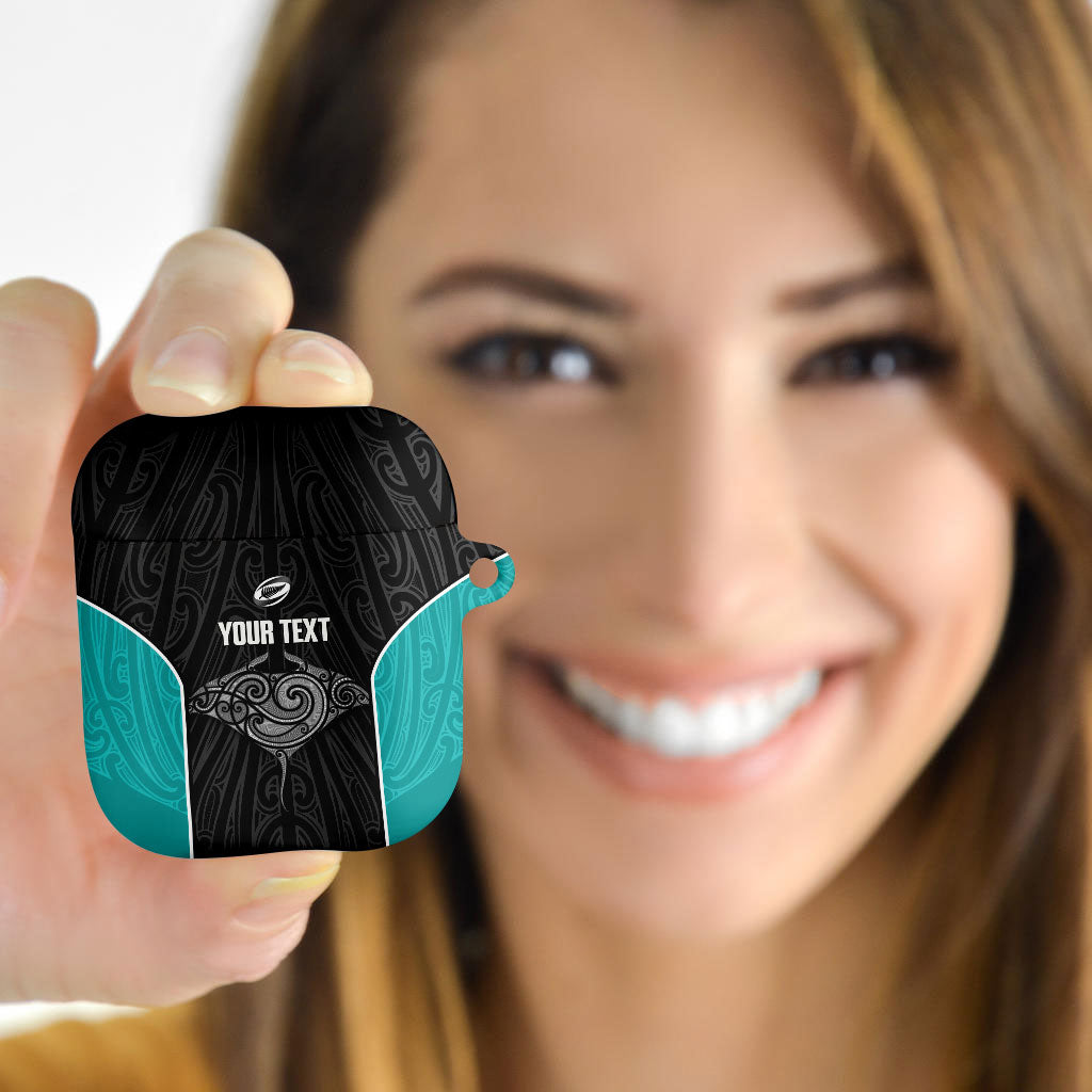 Custom New Zealand Stingray Oztag AirPods Case Tag Rugby Maori Pattern Black Version LT14 - Polynesian Pride