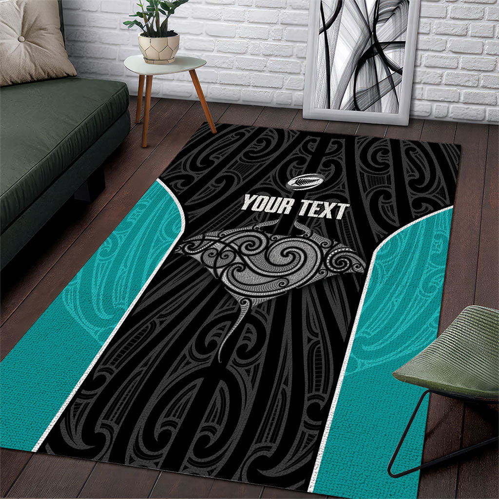 Custom New Zealand Stingray Oztag Area Rug Tag Rugby Maori Pattern Black Version LT14 Black - Polynesian Pride