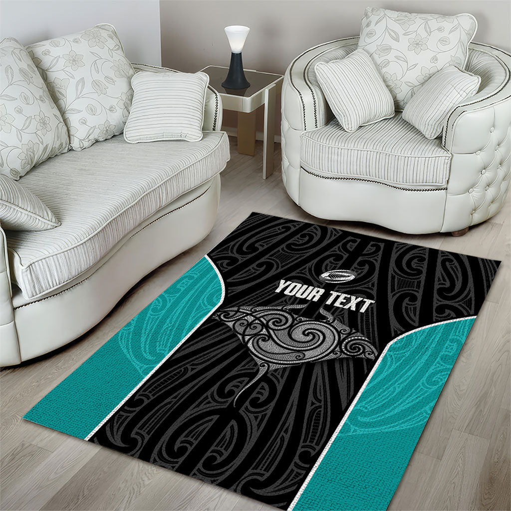 Custom New Zealand Stingray Oztag Area Rug Tag Rugby Maori Pattern Black Version LT14 - Polynesian Pride