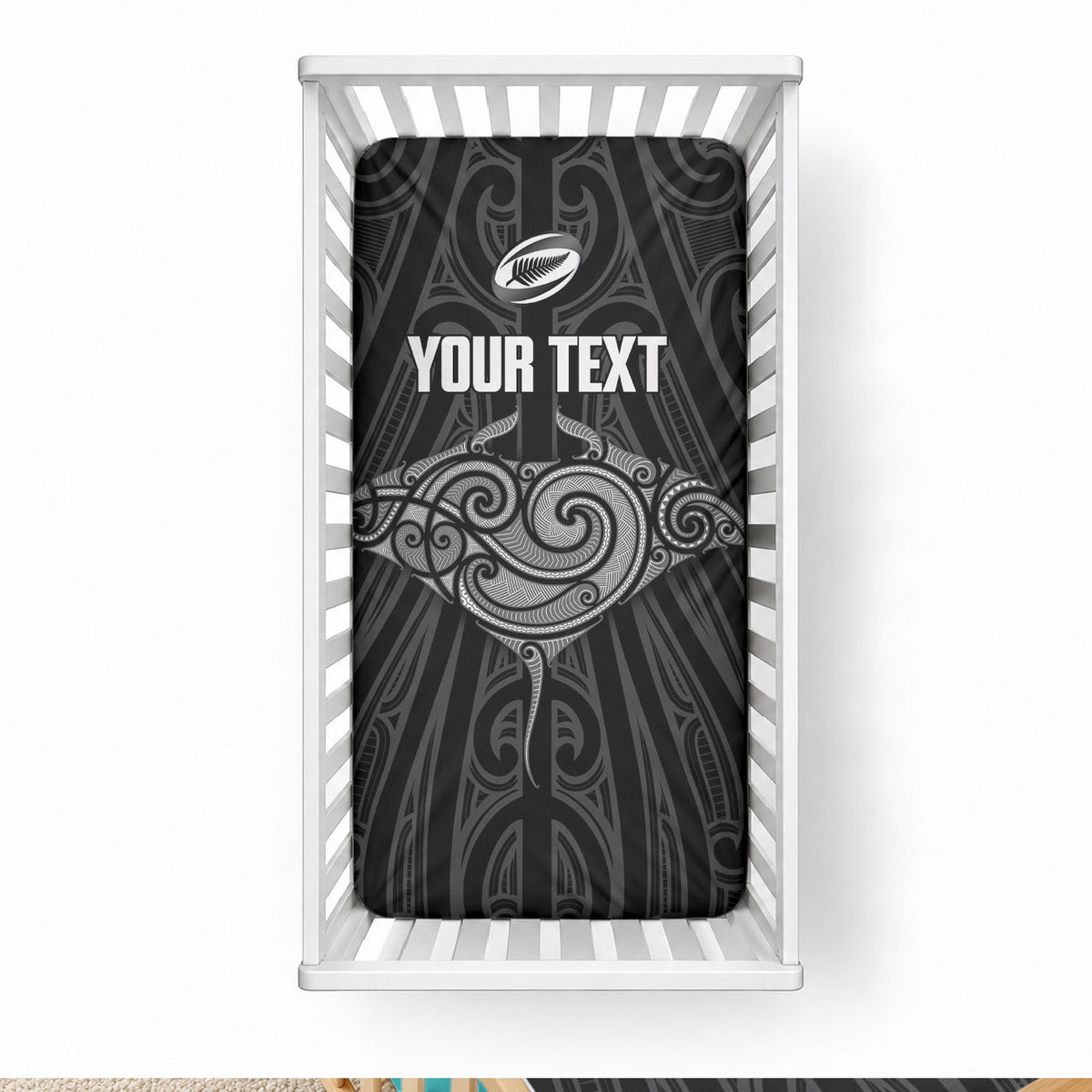 Custom New Zealand Stingray Oztag Baby Bed Cover Tag Rugby Maori Pattern Black Version LT14 28 × 52 in Black - Polynesian Pride