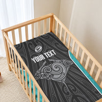 Custom New Zealand Stingray Oztag Baby Bed Cover Tag Rugby Maori Pattern Black Version LT14 - Polynesian Pride