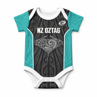 Custom New Zealand Stingray Oztag Baby Onesie Tag Rugby Maori Pattern Black Version LT14 Black - Polynesian Pride
