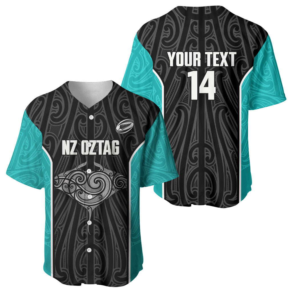 Custom New Zealand Stingray Oztag Baseball Jersey Tag Rugby Maori Pattern Black Version LT14 - Polynesian Pride