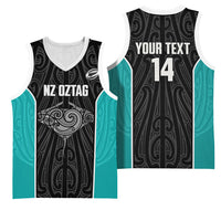 Custom New Zealand Stingray Oztag Basketball Jersey Tag Rugby Maori Pattern Black Version LT14 - Polynesian Pride