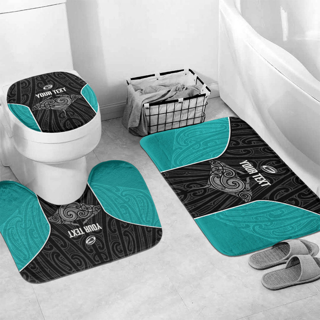 Custom New Zealand Stingray Oztag Bathroom Set Tag Rugby Maori Pattern Black Version LT14 Mat Set Only (3 pcs) One Size Black - Polynesian Pride