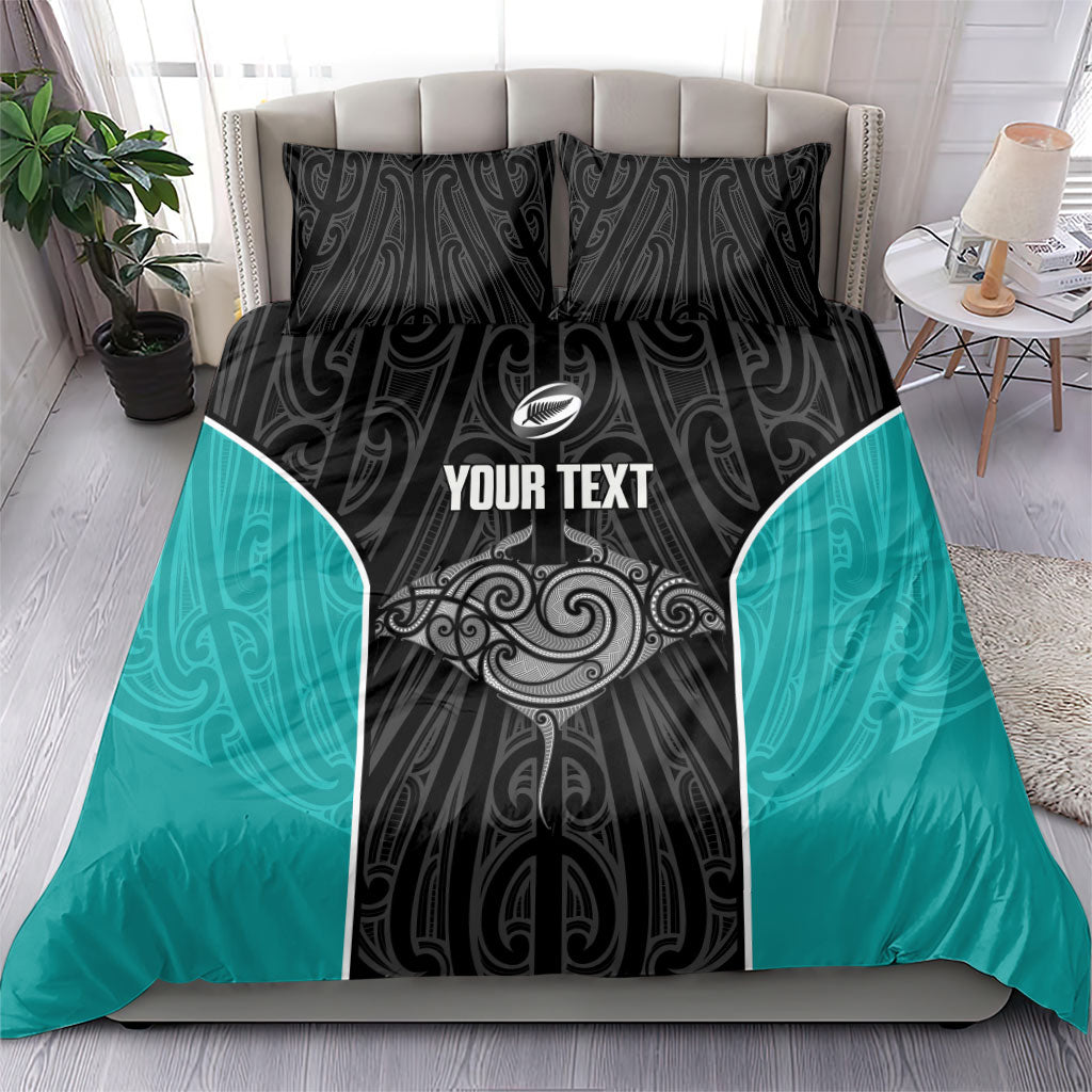 Custom New Zealand Stingray Oztag Bedding Set Tag Rugby Maori Pattern Black Version LT14 - Polynesian Pride