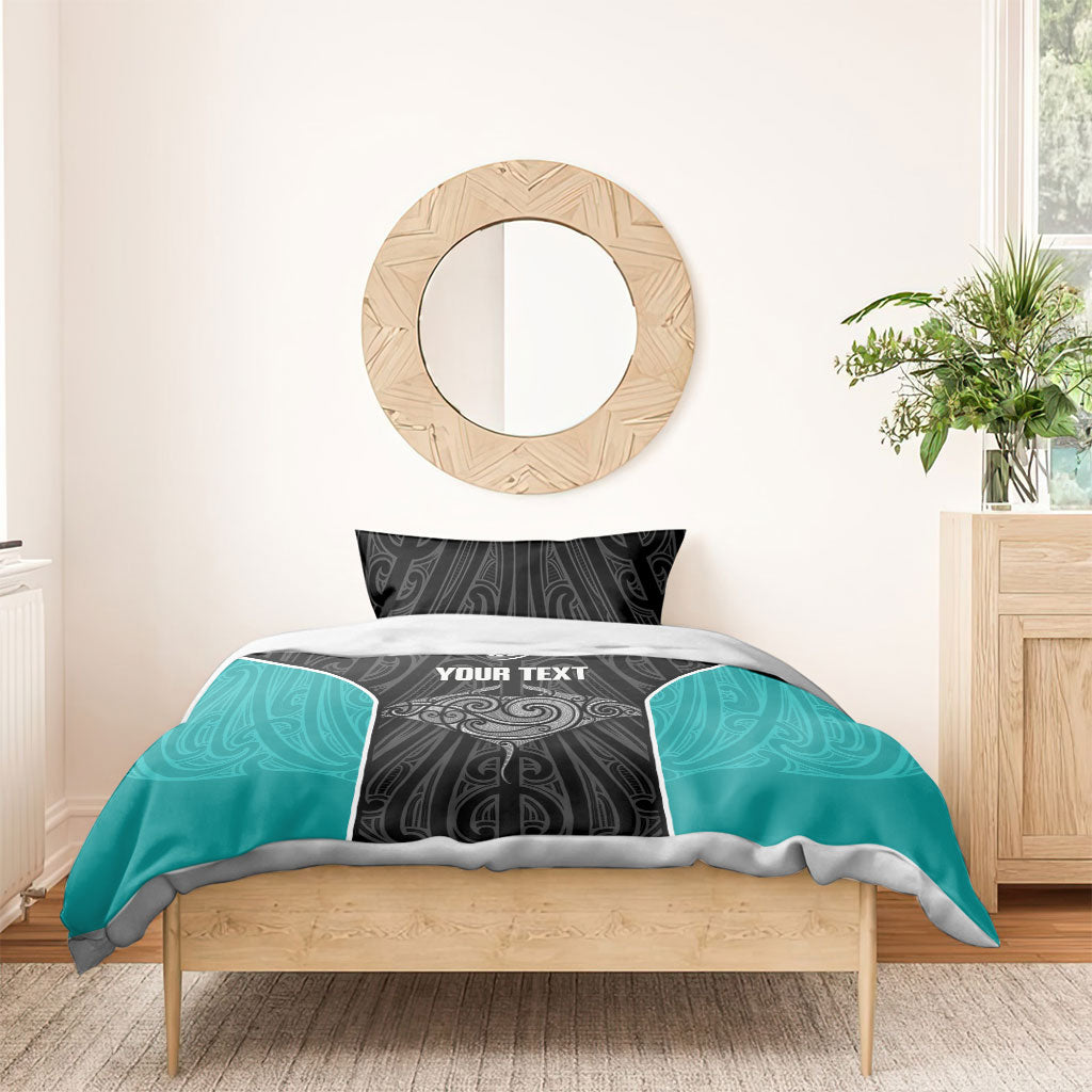 Custom New Zealand Stingray Oztag Bedding Set Tag Rugby Maori Pattern Black Version LT14 - Polynesian Pride