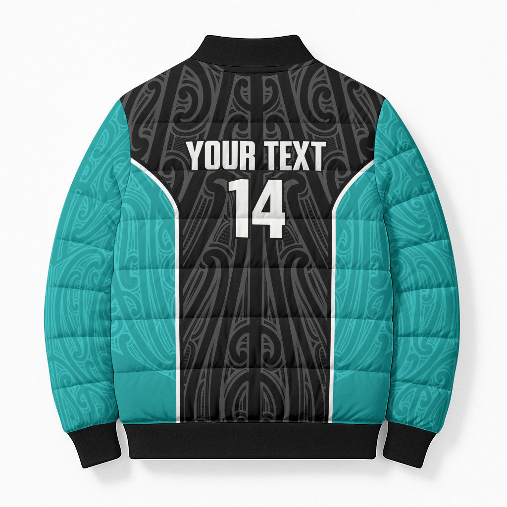 Custom New Zealand Stingray Oztag Bomber Puffer Jacket Tag Rugby Maori Pattern Black Version LT14 - Polynesian Pride