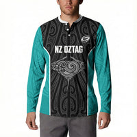 Custom New Zealand Stingray Oztag Button Sweatshirt Tag Rugby Maori Pattern Black Version LT14 - Polynesian Pride