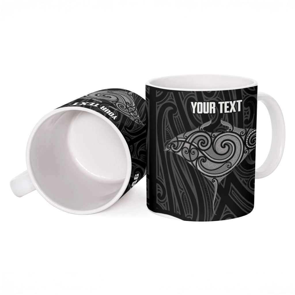Custom New Zealand Stingray Oztag Ceramic Mug Tag Rugby Maori Pattern Black Version LT14 - Polynesian Pride