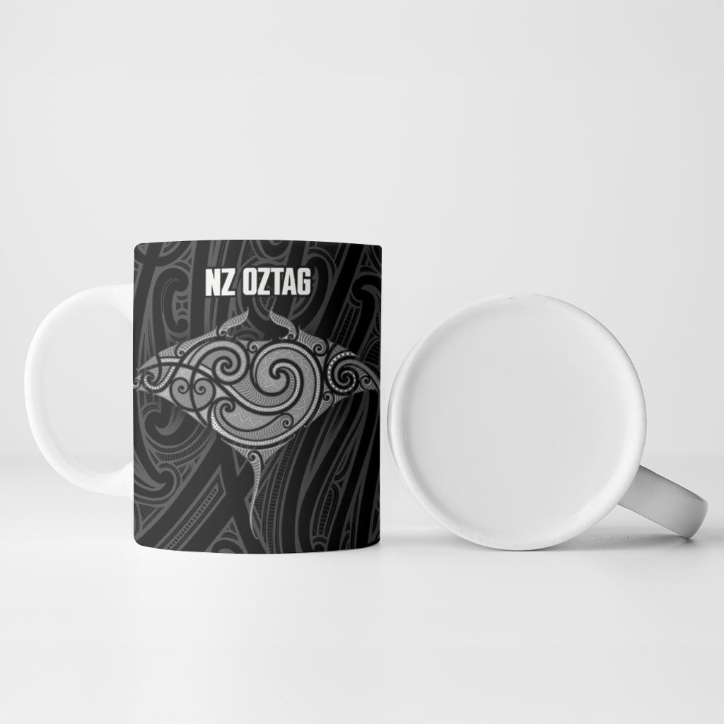 Custom New Zealand Stingray Oztag Ceramic Mug Tag Rugby Maori Pattern Black Version LT14 - Polynesian Pride