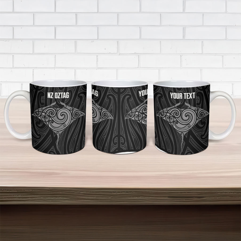 Custom New Zealand Stingray Oztag Ceramic Mug Tag Rugby Maori Pattern Black Version LT14 - Polynesian Pride
