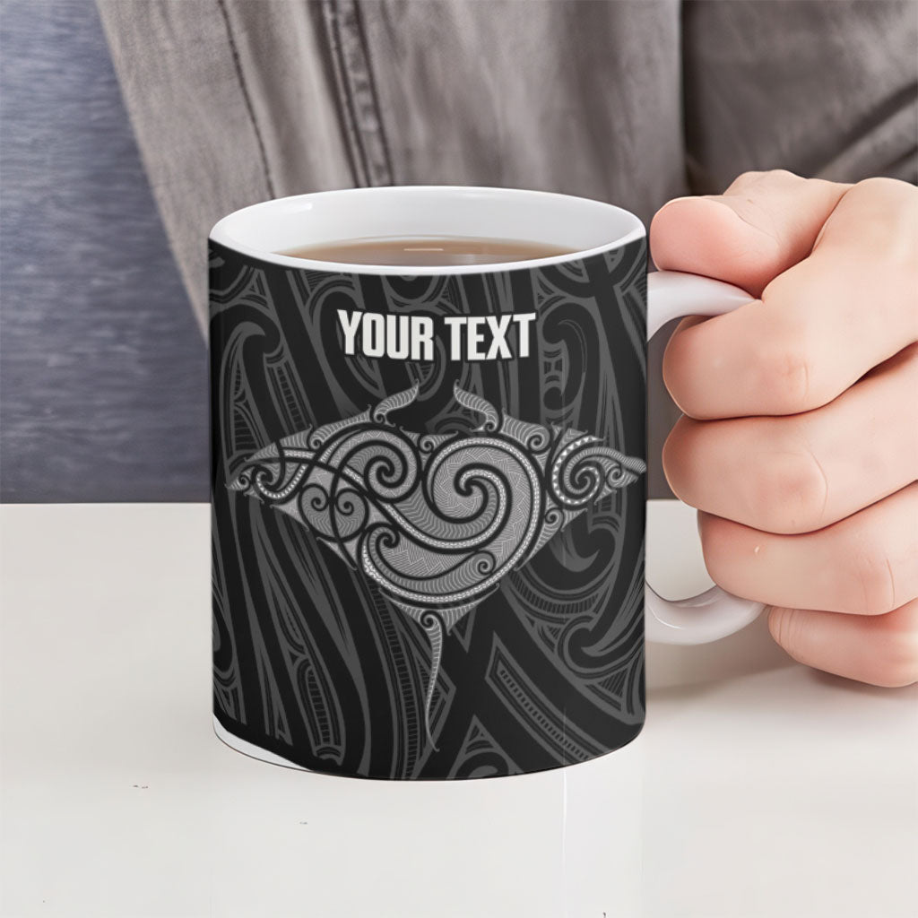 Custom New Zealand Stingray Oztag Ceramic Mug Tag Rugby Maori Pattern Black Version LT14 - Polynesian Pride