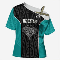 Custom New Zealand Stingray Oztag Cross Shoulder Shirt Tag Rugby Maori Pattern Black Version LT14 Female Black - Polynesian Pride